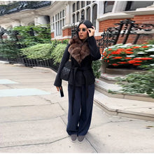 Load image into Gallery viewer, Elegant Faux Fur Lace Up Woolen Coat Women Shawl Collar Belted Waist Full Sleeve Coats Female Autumn Winter Fashion Lady Outwear