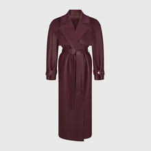 Load image into Gallery viewer, Street Pu Leather Women Long Coat Y2K Solid Belt Lapel Pocket Full Sleeve Female Jacket 2025 Autumn Winter Lady Outwear New