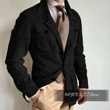 Load image into Gallery viewer, Men's Suede Leather Blazer Single Breasted Blend Fabric Notched Lapel