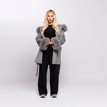 Load image into Gallery viewer, Fashion Hooded Women's Wollen Coat Fur Collar Lace Up Pocket Solid Warm Lady Coats 2025 Autumn Winter Elegant Female Streetwear