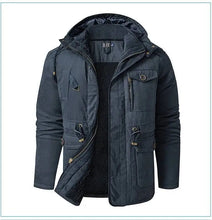 Load image into Gallery viewer, 2025 Winter Men's American Fashion Versatile Hooded Cotton Jacket Thickened Multi Pocket Casual Simple Medium Length Top Coats