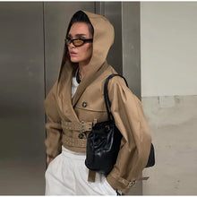 Load image into Gallery viewer, Elegant Double Belt Women Windbreaker Casual Khaki Long Sleeve Lapel Button Female Jacket 2025 Autumn Winter Lady Streetwear New