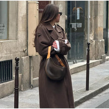 Load image into Gallery viewer, Elegant Shawl Collar Lace Up Long Woolen Coat Women Full Sleeve Belt Lapel Thick Overcoat 2025 Autumn Winter Lady Chic Outwear