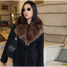 Load image into Gallery viewer, Elegant Faux Fur Lace Up Woolen Coat Women Shawl Collar Belted Waist Full Sleeve Coats Female Autumn Winter Fashion Lady Outwear