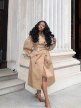 Load image into Gallery viewer, Elegant Double Belt Women Windbreaker Casual Khaki Long Sleeve Lapel Button Female Jacket 2025 Autumn Winter Lady Streetwear New