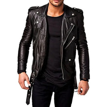 Load image into Gallery viewer, Men's Faux Leather Jacket -imitation Lambskin Winter Vintage Motorcycle Biker Jacket, Moto Riding & Racing Jacket