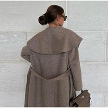 Load image into Gallery viewer, Elegant Shawl Collar Lace Up Long Woolen Coat Women Full Sleeve Belt Lapel Thick Overcoat 2025 Autumn Winter Lady Chic Outwear
