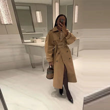 Load image into Gallery viewer, Elegant Double Belt Women Windbreaker Casual Khaki Long Sleeve Lapel Button Female Jacket 2025 Autumn Winter Lady Streetwear New