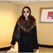 Load image into Gallery viewer, Elegant Faux Fur Lace Up Woolen Coat Women Shawl Collar Belted Waist Full Sleeve Coats Female Autumn Winter Fashion Lady Outwear