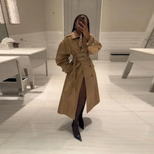 Load image into Gallery viewer, Elegant Double Belt Women Windbreaker Casual Khaki Long Sleeve Lapel Button Female Jacket 2025 Autumn Winter Lady Streetwear New
