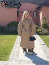 Load image into Gallery viewer, Elegant Double Belt Women Windbreaker Casual Khaki Long Sleeve Lapel Button Female Jacket 2025 Autumn Winter Lady Streetwear New