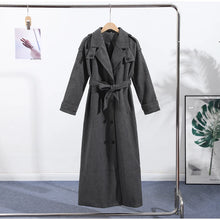 Load image into Gallery viewer, Elegant Shawl Collar Lace Up Long Woolen Coat Women Full Sleeve Belt Lapel Thick Overcoat 2025 Autumn Winter Lady Chic Outwear