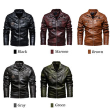 Load image into Gallery viewer, New Men's Faux Leather Winter Casual Motorcycle Slim PU Jacket Biker Faux Leather High Quality Fashion Warm Overcoat