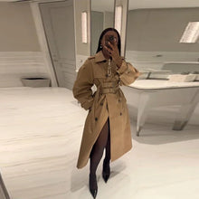 Load image into Gallery viewer, Elegant Double Belt Women Windbreaker Casual Khaki Long Sleeve Lapel Button Female Jacket 2025 Autumn Winter Lady Streetwear New