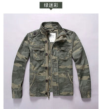 Load image into Gallery viewer, Men Camo Cargo Jacket Autumn Heavyweight Wash Cotton Windbreaker Jacket Military Camouflage Outdoor Sportswear Coat Multi Pocket