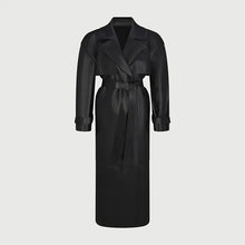Load image into Gallery viewer, Street Pu Leather Women Long Coat Y2K Solid Belt Lapel Pocket Full Sleeve Female Jacket 2025 Autumn Winter Lady Outwear New
