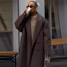 Load image into Gallery viewer, Elegant Shawl Collar Lace Up Long Woolen Coat Women Full Sleeve Belt Lapel Thick Overcoat 2025 Autumn Winter Lady Chic Outwear