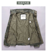 Load image into Gallery viewer, Men Camo Cargo Jacket Autumn Heavyweight Wash Cotton Windbreaker Jacket Military Camouflage Outdoor Sportswear Coat Multi Pocket