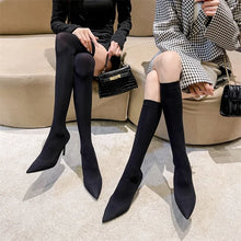 Load image into Gallery viewer, High-heeled knee high boots for women sexy knitted stockings elastic long boots