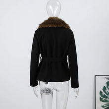 Load image into Gallery viewer, Elegant Faux Fur Lace Up Woolen Coat Women Shawl Collar Belted Waist Full Sleeve Coats Female Autumn Winter Fashion Lady Outwear