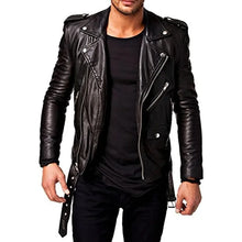 Load image into Gallery viewer, Men's Faux Leather Jacket -imitation Lambskin Winter Vintage Motorcycle Biker Jacket, Moto Riding & Racing Jacket