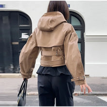Load image into Gallery viewer, Elegant Double Belt Women Windbreaker Casual Khaki Long Sleeve Lapel Button Female Jacket 2025 Autumn Winter Lady Streetwear New