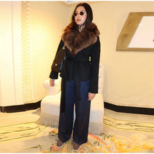 Load image into Gallery viewer, Elegant Faux Fur Lace Up Woolen Coat Women Shawl Collar Belted Waist Full Sleeve Coats Female Autumn Winter Fashion Lady Outwear