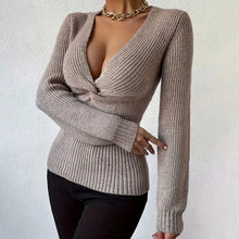 Load image into Gallery viewer, Women's Pullovers New Styles Solid Color Sexy V-neck Slim Fit Knitted Sweaters