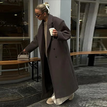 Load image into Gallery viewer, Elegant Shawl Collar Lace Up Long Woolen Coat Women Full Sleeve Belt Lapel Thick Overcoat 2025 Autumn Winter Lady Chic Outwear