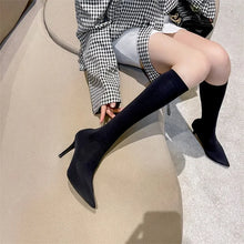 Load image into Gallery viewer, High-heeled knee high boots for women sexy knitted stockings elastic long boots