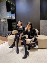 Load image into Gallery viewer, High-heeled knee high boots for women sexy knitted stockings elastic long boots