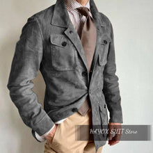 Load image into Gallery viewer, Men's Suede Leather Blazer Single Breasted Blend Fabric Notched Lapel