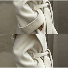 Load image into Gallery viewer, Elegant Shawl Collar Lace Up Long Woolen Coat Women Full Sleeve Belt Lapel Thick Overcoat 2025 Autumn Winter Lady Chic Outwear