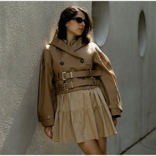 Load image into Gallery viewer, Elegant Double Belt Women Windbreaker Casual Khaki Long Sleeve Lapel Button Female Jacket 2025 Autumn Winter Lady Streetwear New