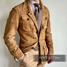 Load image into Gallery viewer, Men's Suede Leather Blazer Single Breasted Blend Fabric Notched Lapel