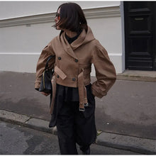 Load image into Gallery viewer, Elegant Double Belt Women Windbreaker Casual Khaki Long Sleeve Lapel Button Female Jacket 2025 Autumn Winter Lady Streetwear New