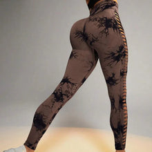 Load image into Gallery viewer, Women Tie Dye Hollow out High Waist Peach Hips Push Up Gym Tights Running Leggings
