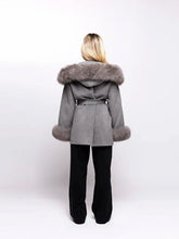 Load image into Gallery viewer, Fashion Hooded Women's Wollen Coat Fur Collar Lace Up Pocket Solid Warm Lady Coats 2025 Autumn Winter Elegant Female Streetwear