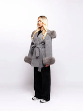 Load image into Gallery viewer, Fashion Hooded Women's Wollen Coat Fur Collar Lace Up Pocket Solid Warm Lady Coats 2025 Autumn Winter Elegant Female Streetwear