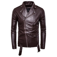 Load image into Gallery viewer, Mens Faux Leather Jackets New White Black Casual Lapel Slim Fit Diagonal Zipper Motorcycle Faux Leather Jacket Coat Mens Jackets
