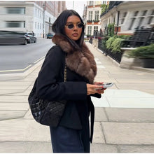 Load image into Gallery viewer, Elegant Faux Fur Lace Up Woolen Coat Women Shawl Collar Belted Waist Full Sleeve Coats Female Autumn Winter Fashion Lady Outwear