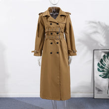 Load image into Gallery viewer, Elegant Double Belt Women Windbreaker Casual Khaki Long Sleeve Lapel Button Female Jacket 2025 Autumn Winter Lady Streetwear New