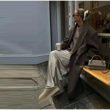 Load image into Gallery viewer, Elegant Shawl Collar Lace Up Long Woolen Coat Women Full Sleeve Belt Lapel Thick Overcoat 2025 Autumn Winter Lady Chic Outwear