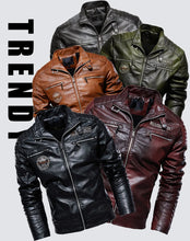 Load image into Gallery viewer, New Men's Faux Leather Winter Casual Motorcycle Slim PU Jacket Biker Faux Leather High Quality Fashion Warm Overcoat