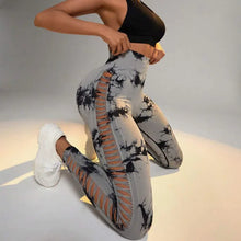 Load image into Gallery viewer, Women Tie Dye Hollow out High Waist Peach Hips Push Up Gym Tights Running Leggings