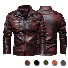 Load image into Gallery viewer, New Men's Faux Leather Winter Casual Motorcycle Slim PU Jacket Biker Faux Leather High Quality Fashion Warm Overcoat