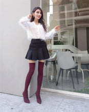 Load image into Gallery viewer, High-heeled knee high boots for women sexy knitted stockings elastic long boots