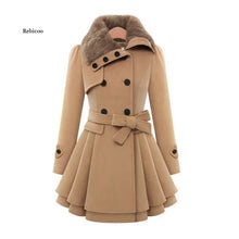 Load image into Gallery viewer, Women&#39;s Winter Slim Long Wool Sherpa Coat Double Breasted Padded Korean Cashmere Coat England Style Trench
