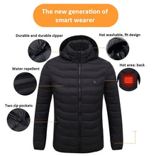 Load image into Gallery viewer, Men&#39;s parka Winter Warm USB Heating Jackets Smart Thermostat Pure Color Hooded Heated Clothing male bobojaco Warm padded jacket
