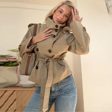 Load image into Gallery viewer, Elegant Double Belt Women Windbreaker Casual Khaki Long Sleeve Lapel Button Female Jacket 2025 Autumn Winter Lady Streetwear New
